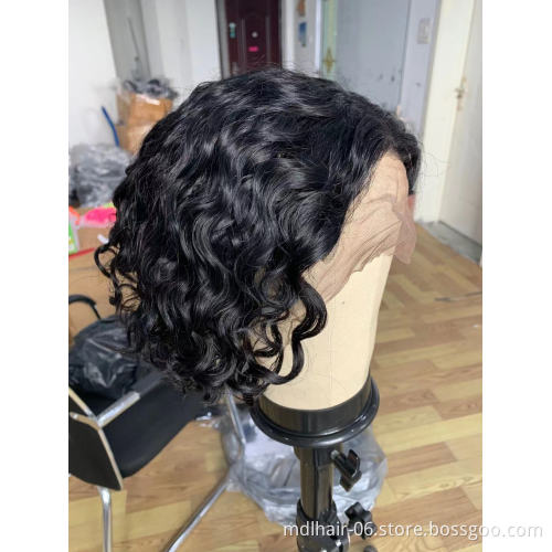 Wholesale 8 Inches Natural Black Short Straight  Brazilian Cuticle Aligned Raw Virgin Hair Pixie Cut Lace Front Wigs